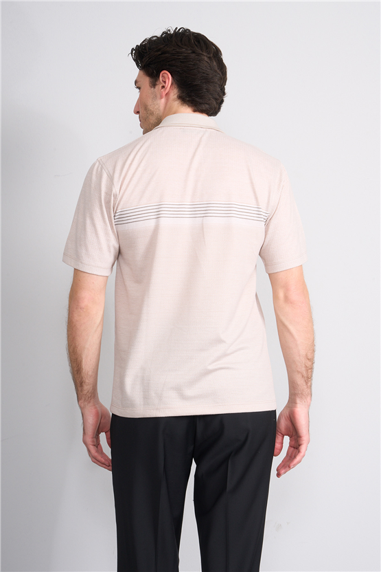 Çetinkaya Mentality 4712 Polo Yaka Regular Ringel Jakar T-shirt Bej