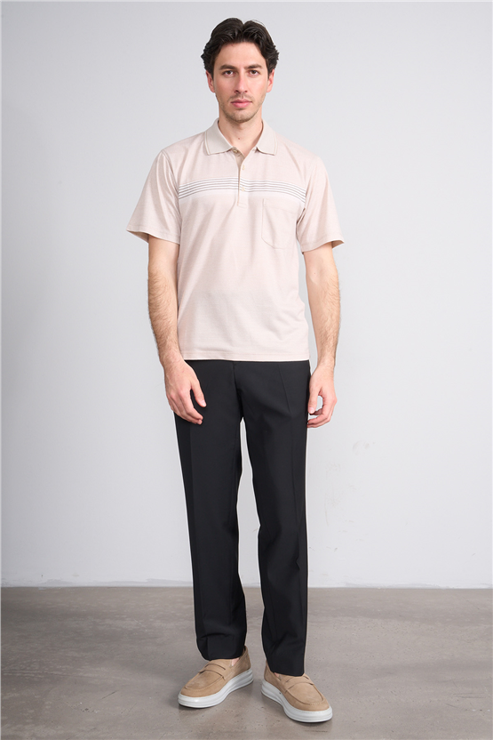 Çetinkaya Mentality 4712 Polo Yaka Regular Ringel Jakar T-shirt Bej