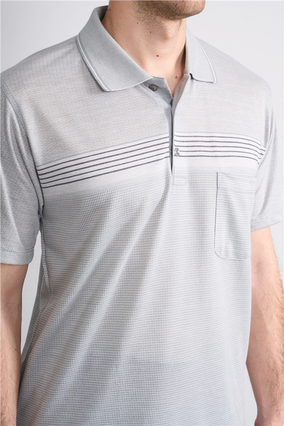 Çetinkaya Mentality 4712 Polo Yaka Regular Ringel Jakar T-shirt Gri