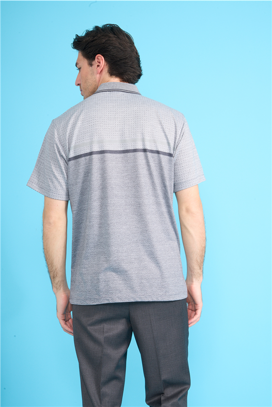 Çetinkaya Mentality 4714 Polo Yaka Regular Ringel Jakar T-shirt Füme