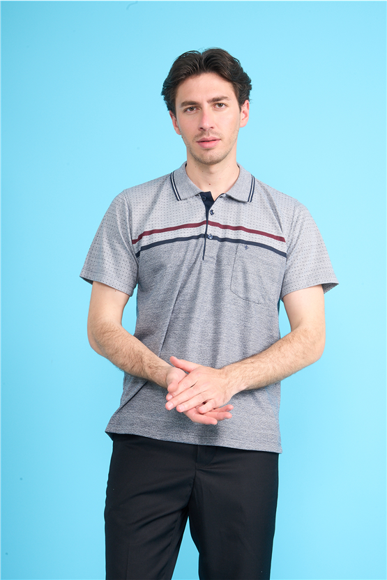 Çetinkaya Mentality 4714 Polo Yaka Regular Ringel Jakar T-shirt Lacivert