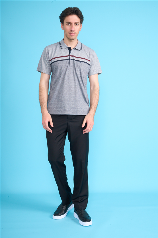 Çetinkaya Mentality 4714 Polo Yaka Regular Ringel Jakar T-shirt Lacivert