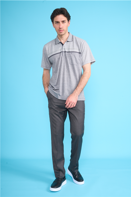 Çetinkaya Mentality 4714 Polo Yaka Regular Ringel Jakar T-shirt Füme