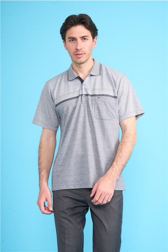 Çetinkaya Mentality 4714 Polo Yaka Regular Ringel Jakar T-shirt Füme