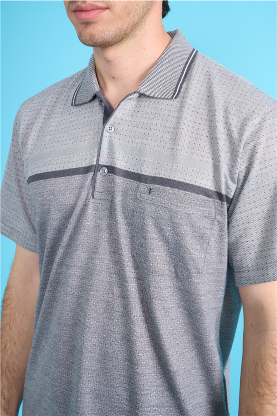 Çetinkaya Mentality 4714 Polo Yaka Regular Ringel Jakar T-shirt Füme