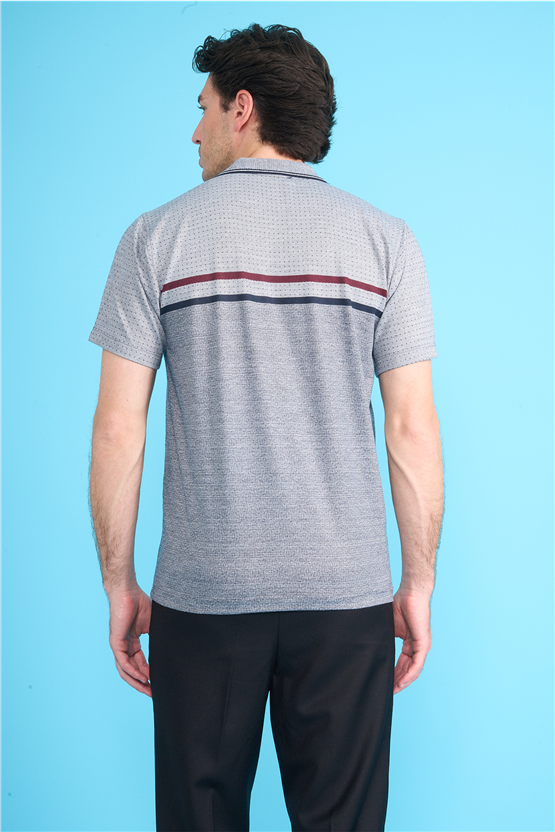 Çetinkaya Mentality 4714 Polo Yaka Regular Ringel Jakar T-shirt Lacivert