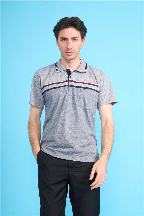 Çetinkaya Mentality 4714 Polo Yaka Regular Ringel Jakar T-shirt Lacivert