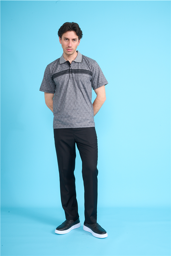 Çetinkaya Mentality 4716 Polo Yaka Regular Ringel Jakar T-shirt Siyah