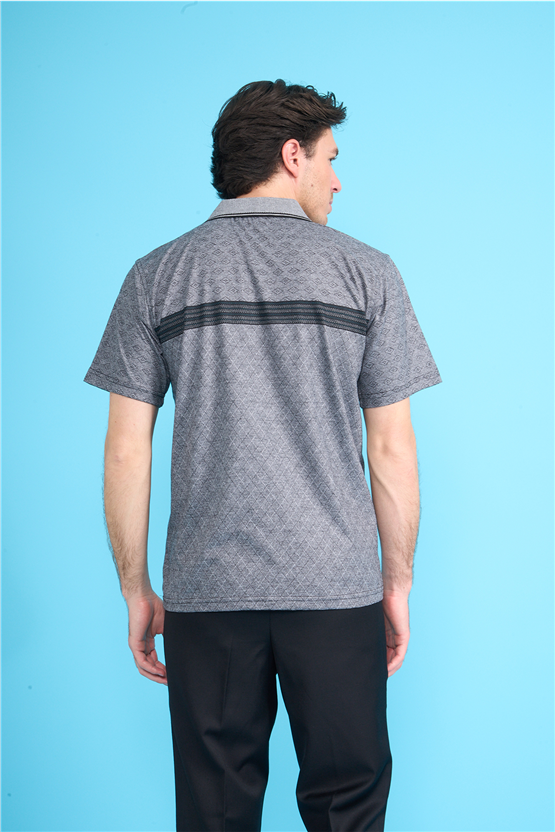 Çetinkaya Mentality 4716 Polo Yaka Regular Ringel Jakar T-shirt Siyah