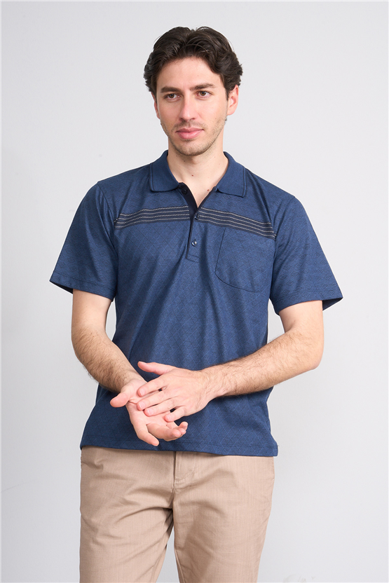 Çetinkaya Mentality 4716 Polo Yaka Regular Ringel Jakar T-shirt Lacivert