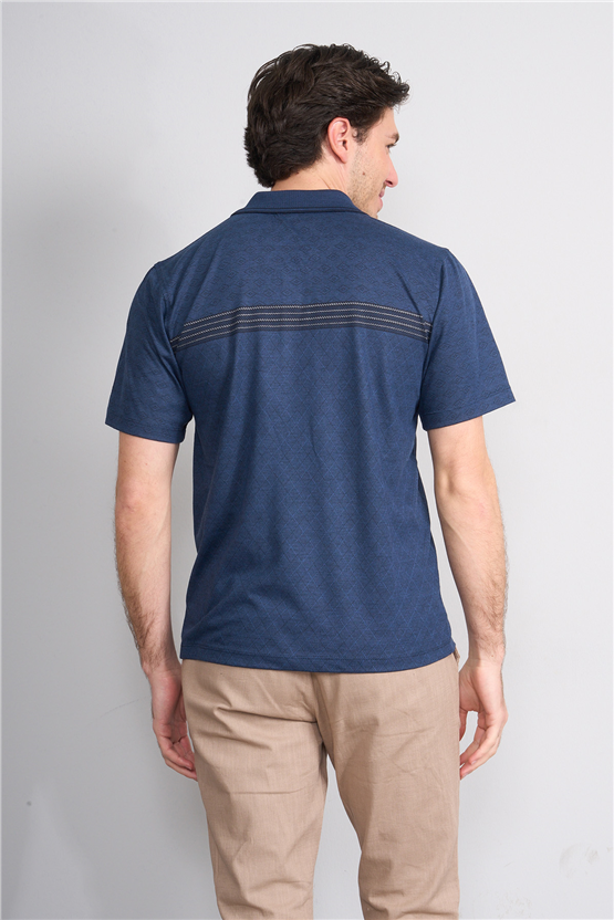 Çetinkaya Mentality 4716 Polo Yaka Regular Ringel Jakar T-shirt Lacivert