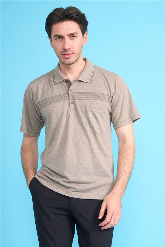 Çetinkaya Mentality 4716 Polo Yaka Regular Ringel Jakar T-shirt Bej