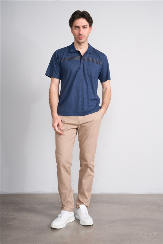 Çetinkaya Mentality 4716 Polo Yaka Regular Ringel Jakar T-shirt Lacivert