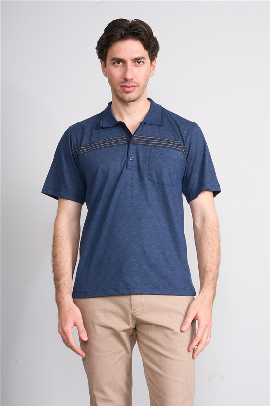 Çetinkaya Mentality 4716 Polo Yaka Regular Ringel Jakar T-shirt Lacivert