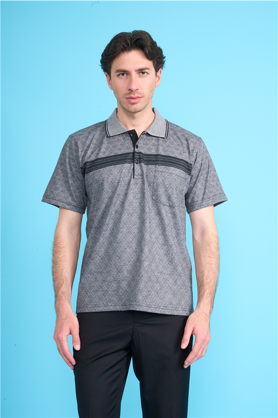 Çetinkaya Mentality 4716 Polo Yaka Regular Ringel Jakar T-shirt Siyah