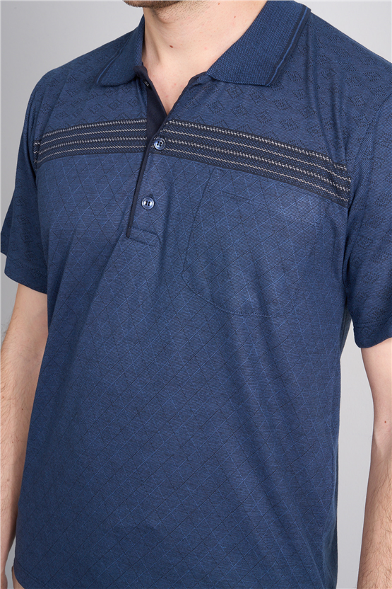 Çetinkaya Mentality 4716 Polo Yaka Regular Ringel Jakar T-shirt Lacivert