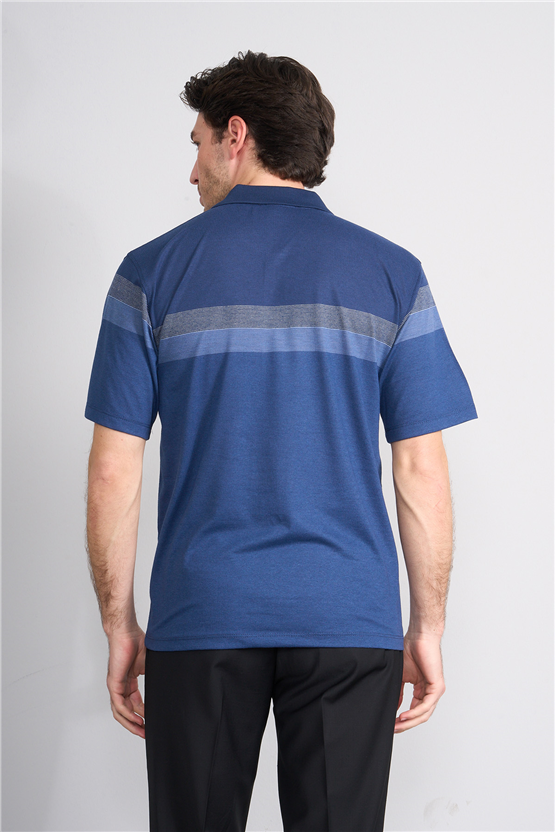 Çetinkaya Mentality 4717 Polo Yaka Regular Ringel Jakar T-shirt Lacivert