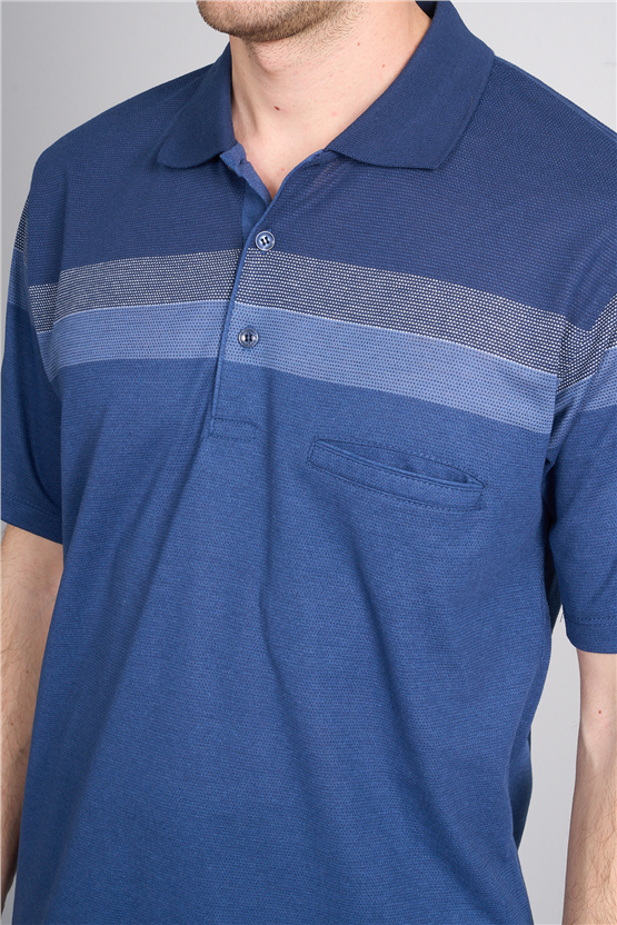 Çetinkaya Mentality 4717 Polo Yaka Regular Ringel Jakar T-shirt Lacivert