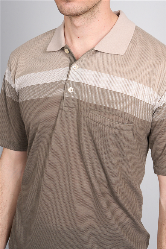 Çetinkaya Mentality 4717 Polo Yaka Regular Ringel Jakar T-shirt Bej