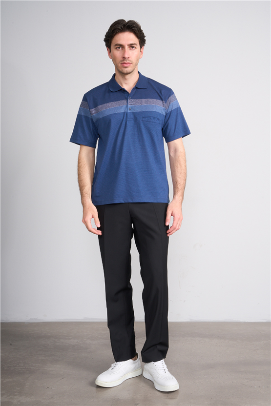 Çetinkaya Mentality 4717 Polo Yaka Regular Ringel Jakar T-shirt Lacivert