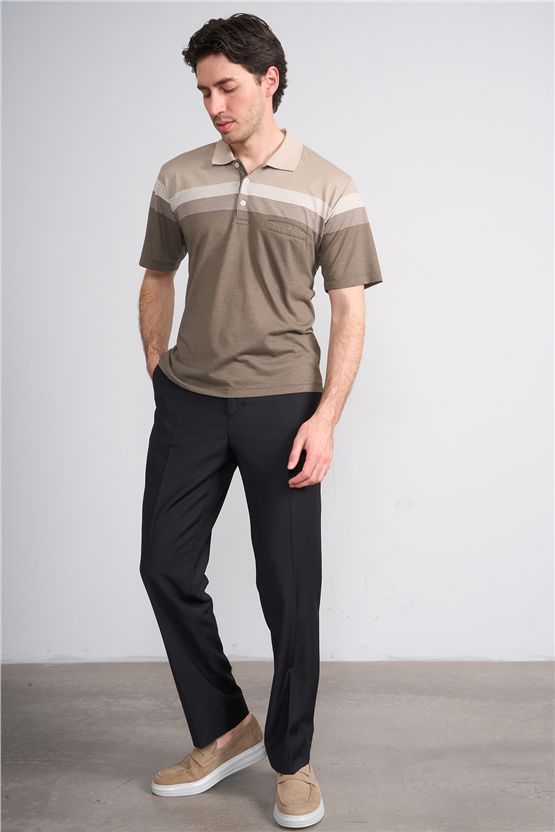 Çetinkaya Mentality 4717 Polo Yaka Regular Ringel Jakar T-shirt Bej