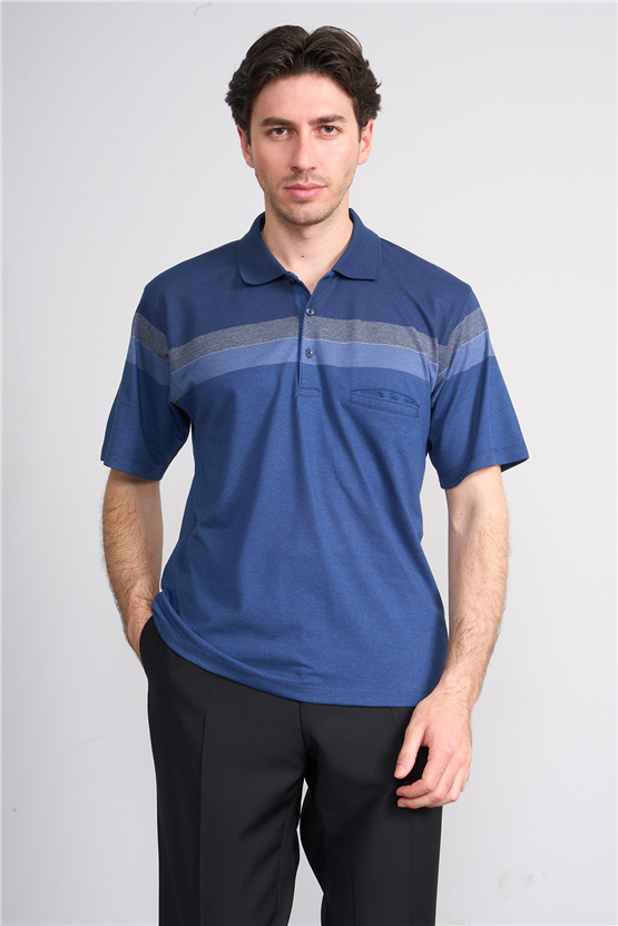 Çetinkaya Mentality 4717 Polo Yaka Regular Ringel Jakar T-shirt Lacivert