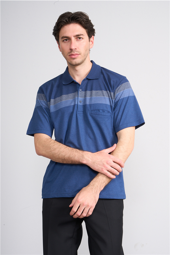 Çetinkaya Mentality 4717 Polo Yaka Regular Ringel Jakar T-shirt Lacivert
