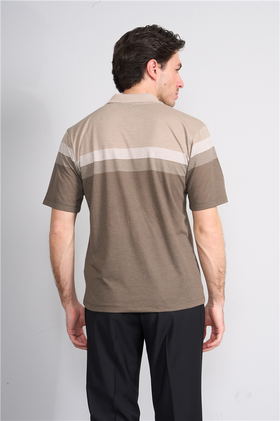 Çetinkaya Mentality 4717 Polo Yaka Regular Ringel Jakar T-shirt Bej