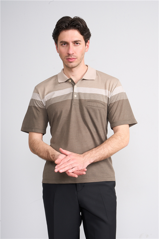 Çetinkaya Mentality 4717 Polo Yaka Regular Ringel Jakar T-shirt Bej