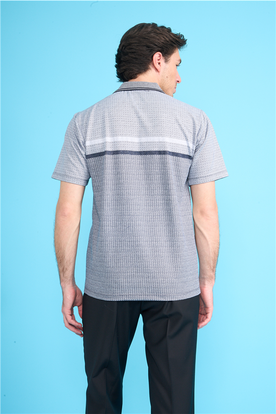 Çetinkaya Mentality 4719 Polo Yaka Regular Ringel Jakar T-shirt Lacivert