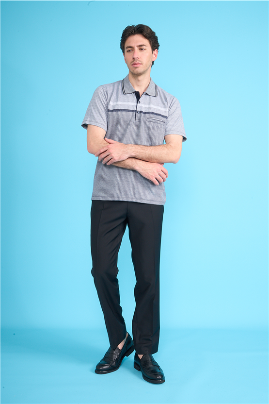 Çetinkaya Mentality 4719 Polo Yaka Regular Ringel Jakar T-shirt Lacivert