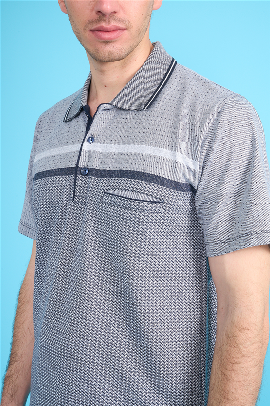 Çetinkaya Mentality 4719 Polo Yaka Regular Ringel Jakar T-shirt Lacivert