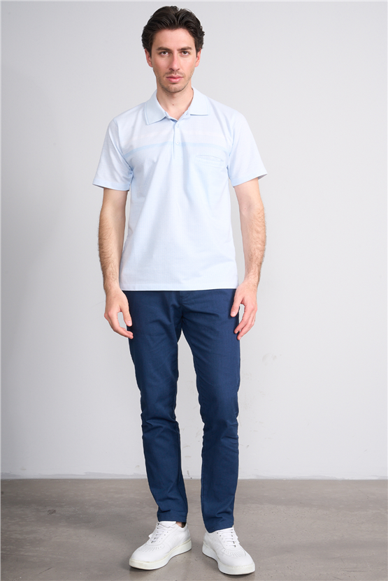 Çetinkaya Mentality 4719 Polo Yaka Regular Ringel Jakar T-shirt Mavi