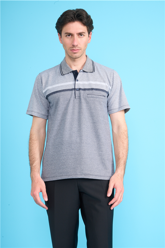 Çetinkaya Mentality 4719 Polo Yaka Regular Ringel Jakar T-shirt Lacivert