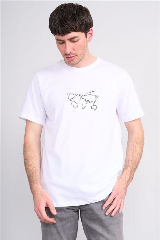 Çetinkaya Mentality 4747 Bisiklet Yaka Regular Baskılı T-shirt Beyaz