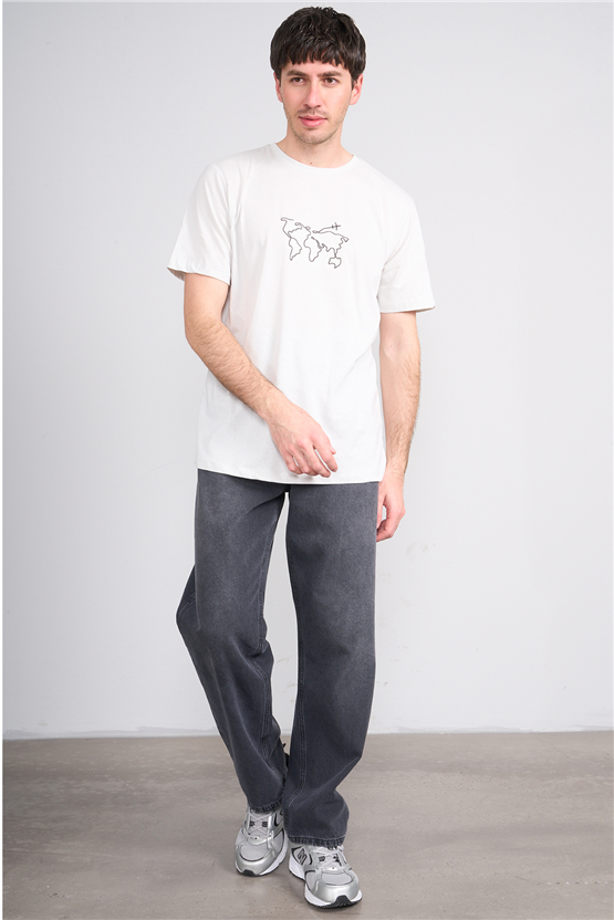 Çetinkaya Mentality 4747 Bisiklet Yaka Regular Baskılı T-shirt Taş
