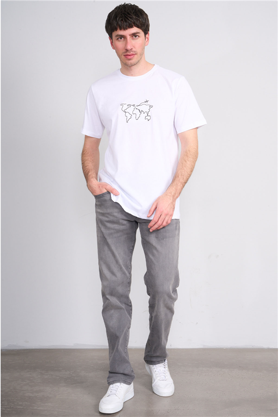 Çetinkaya Mentality 4747 Bisiklet Yaka Regular Baskılı T-shirt Beyaz