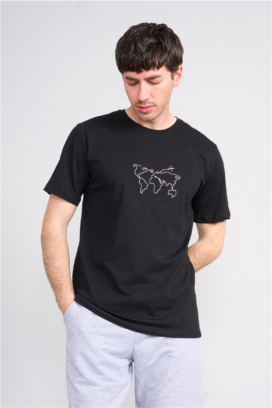 Çetinkaya Mentality 4747 Bisiklet Yaka Regular Baskılı T-shirt Siyah