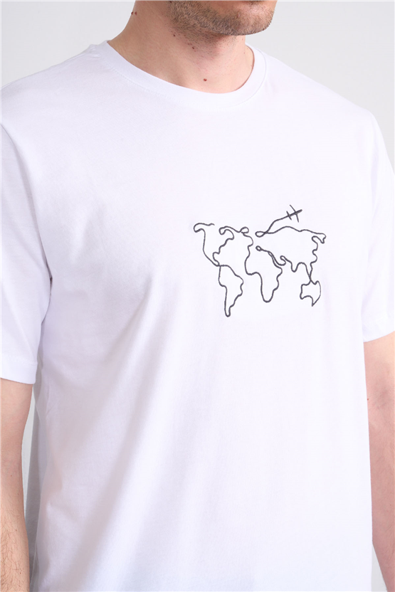 Çetinkaya Mentality 4747 Bisiklet Yaka Regular Baskılı T-shirt Beyaz