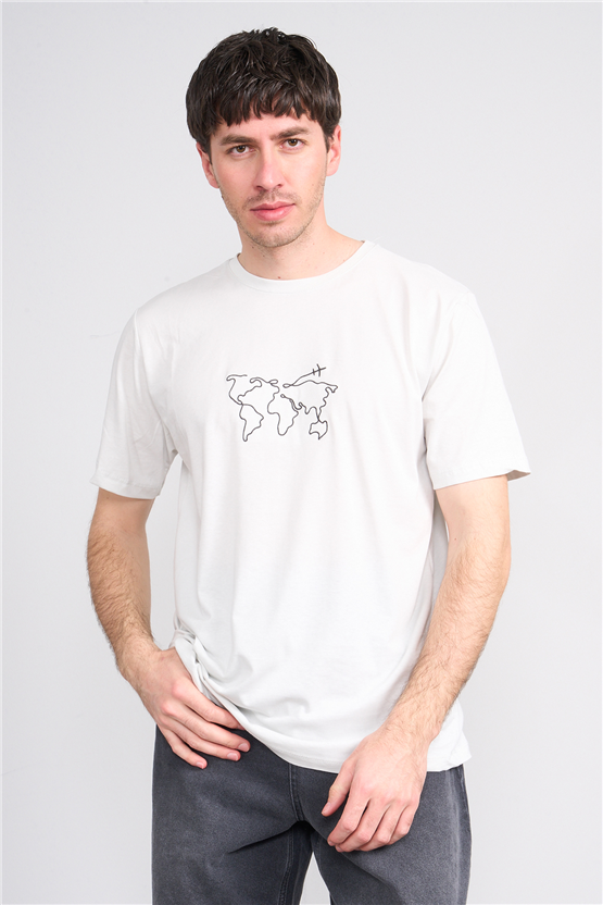 Çetinkaya Mentality 4747 Bisiklet Yaka Regular Baskılı T-shirt Taş