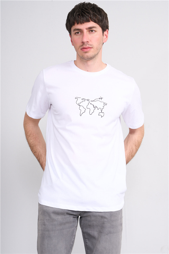 Çetinkaya Mentality 4747 Bisiklet Yaka Regular Baskılı T-shirt Beyaz