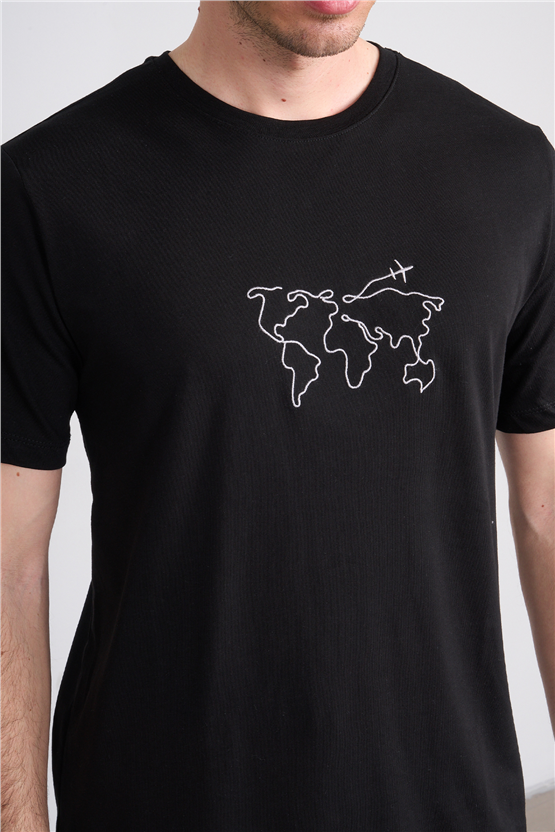 Çetinkaya Mentality 4747 Bisiklet Yaka Regular Baskılı T-shirt Siyah
