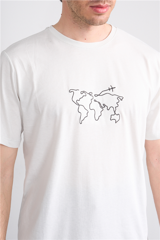 Çetinkaya Mentality 4747 Bisiklet Yaka Regular Baskılı T-shirt Taş