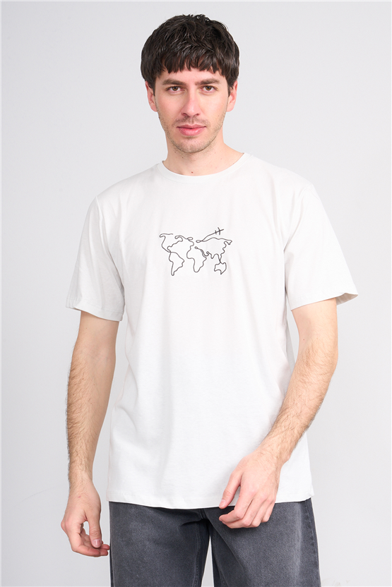 Çetinkaya Mentality 4747 Bisiklet Yaka Regular Baskılı T-shirt Taş