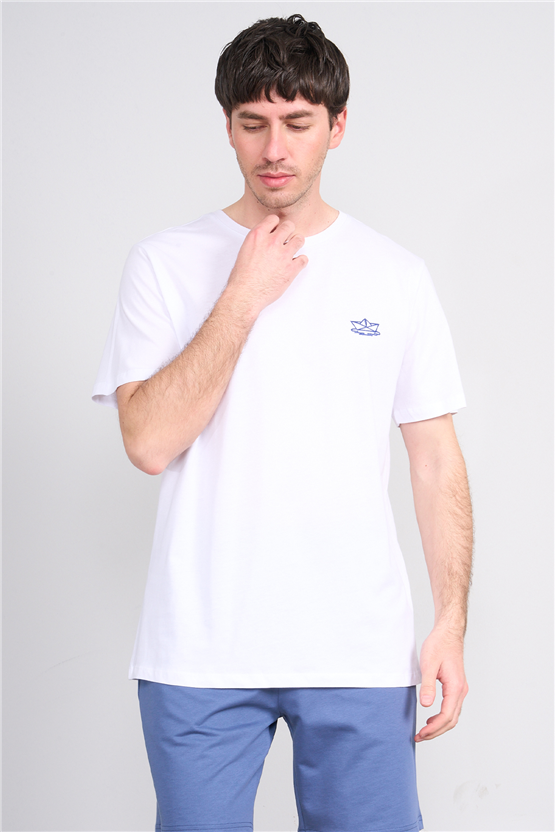 Çetinkaya Mentality 4751 Bisiklet Yaka Regular Nakışlı T-shirt Beyaz