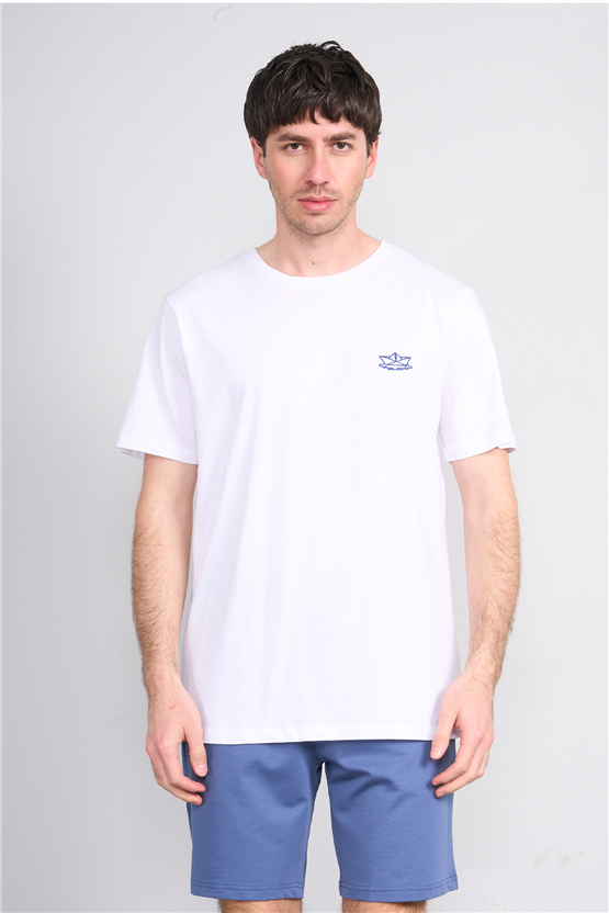 Çetinkaya Mentality 4751 Bisiklet Yaka Regular Nakışlı T-shirt Beyaz