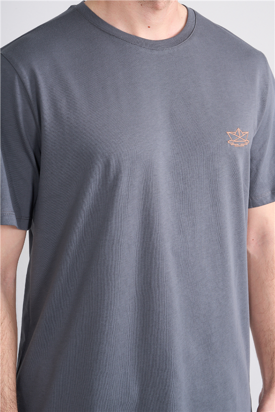 Çetinkaya Mentality 4751 Bisiklet Yaka Regular Nakışlı T-shirt Koyu Gri