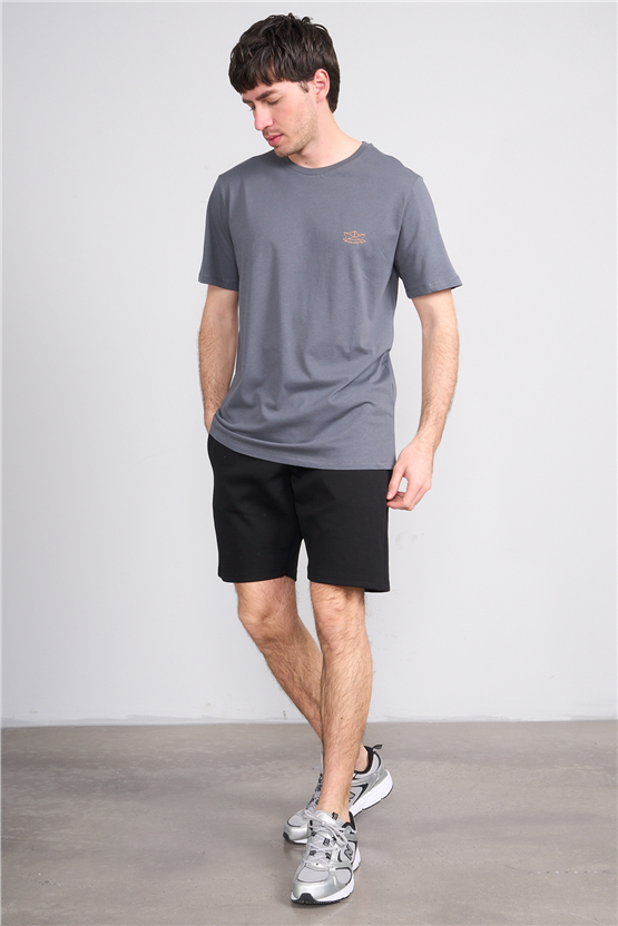 Çetinkaya Mentality 4751 Bisiklet Yaka Regular Nakışlı T-shirt Koyu Gri