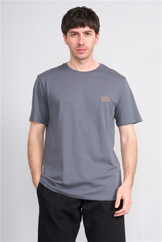 Çetinkaya Mentality 4751 Bisiklet Yaka Regular Nakışlı T-shirt Koyu Gri