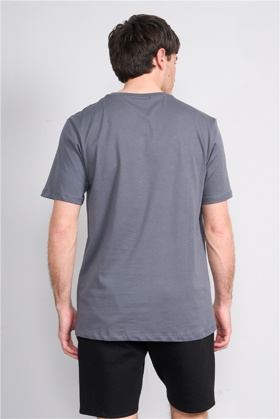 Çetinkaya Mentality 4751 Bisiklet Yaka Regular Nakışlı T-shirt Koyu Gri